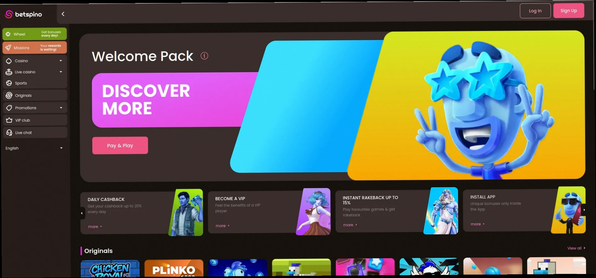 Betspino casino 200% tot €1.000 + 150 gratis spins welkomstbonus